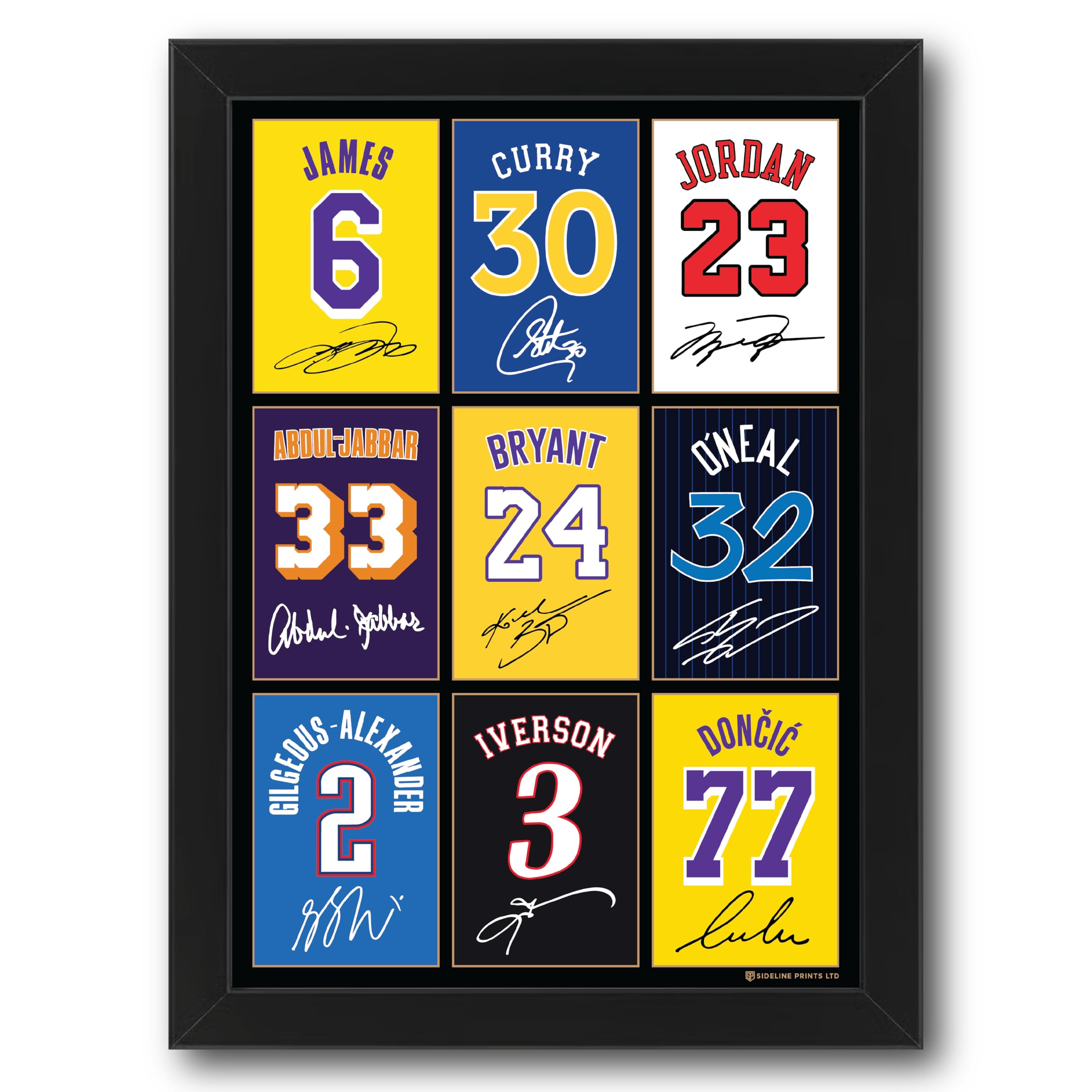 Framed Kobe Bryant Lebron James Michael Jordan Steph Curry Iverson Doncic O'Neal Abdul-Jabbar Gilgeous-Alexander Basketball Legends Signed A4 Printed Photo Picture Display Gift For Basketball Fans
