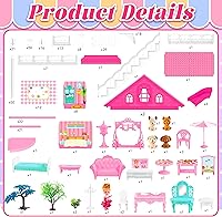 Vista 2 de Seifar Casa de muñecas para niñas, casa de muñecas de 8 habitaciones con figura de muñecas, cachorros, muebles, accesorios, casa