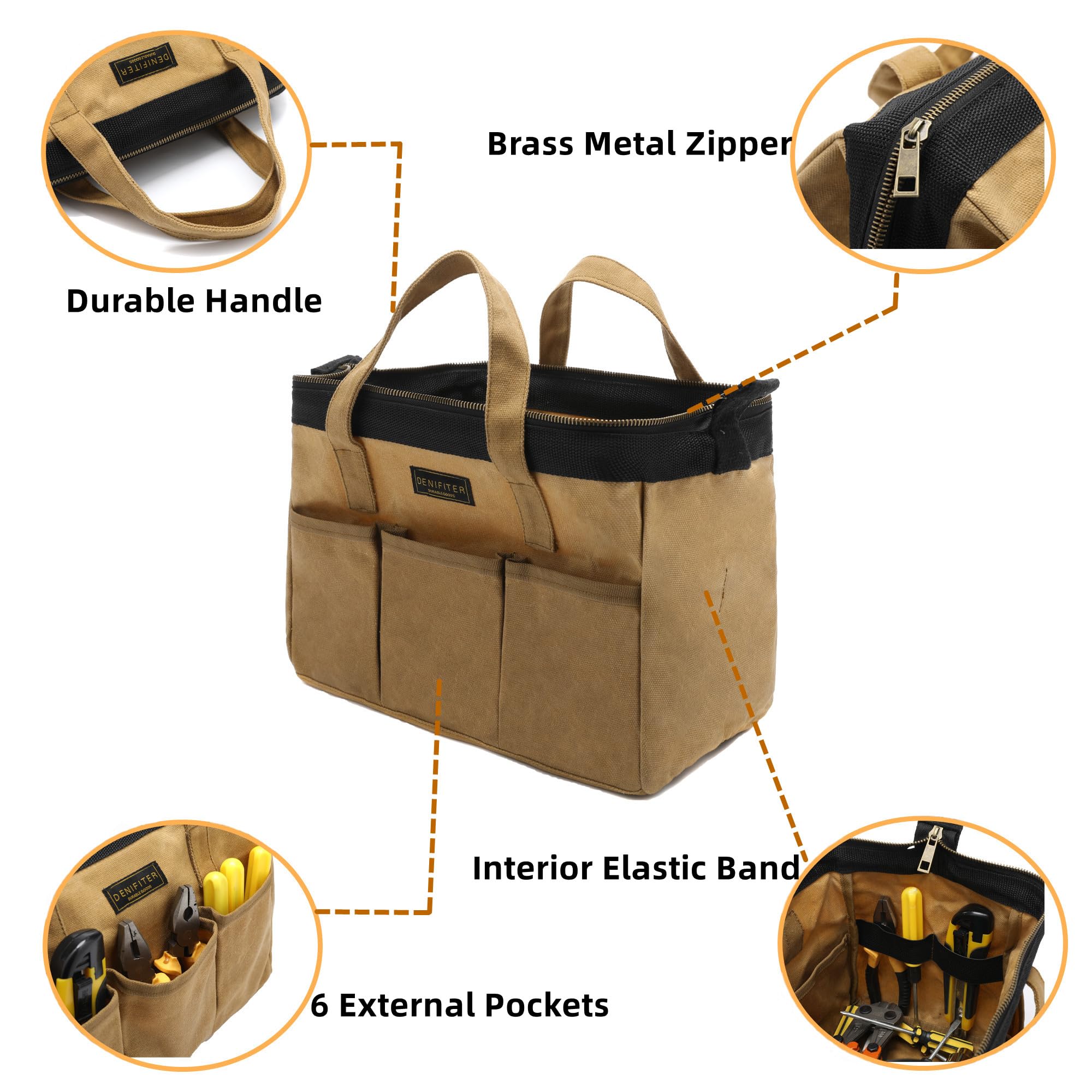 Werkzeugtasche mit Griff - 13 x 7,8 x 9 Zoll, Wasserdicht, Khaki
