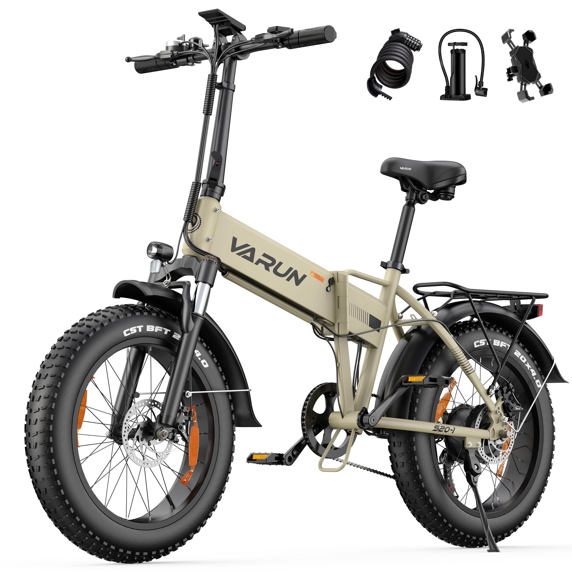 VARUN E Bike, 20 Zoll Elektrofahrräder mit 48V 13Ah (624Wh) Akku, bis 120KM Reichweite, 4.0 Fat tire Pedelec, StVZO, E-Bike Herren Damen mit 7-Gang für jedes Gelände, S20-1