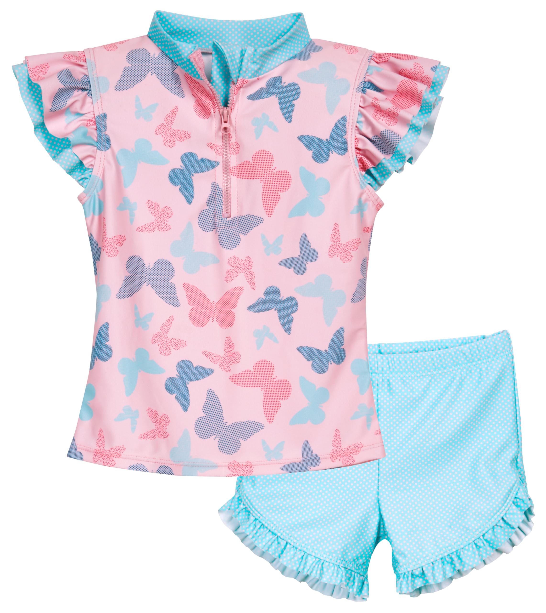 Playshoes Mädchen Zweiteiler Schwimmshirt-Set, Rosa Schmetterlinge, 122-128