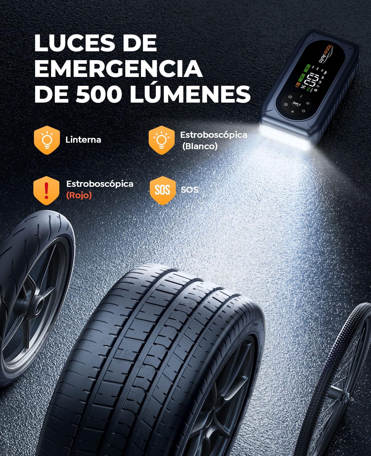 Arrancador de Baterias de Coche con Compresor de Aire, 6000A YaberAuto Arrancador de Coche Portatil (9,0L Gas/8,0L Diesel) con 150PSI Inflador, Guantes Aislantes, Pantalla Grande y Linterna LED