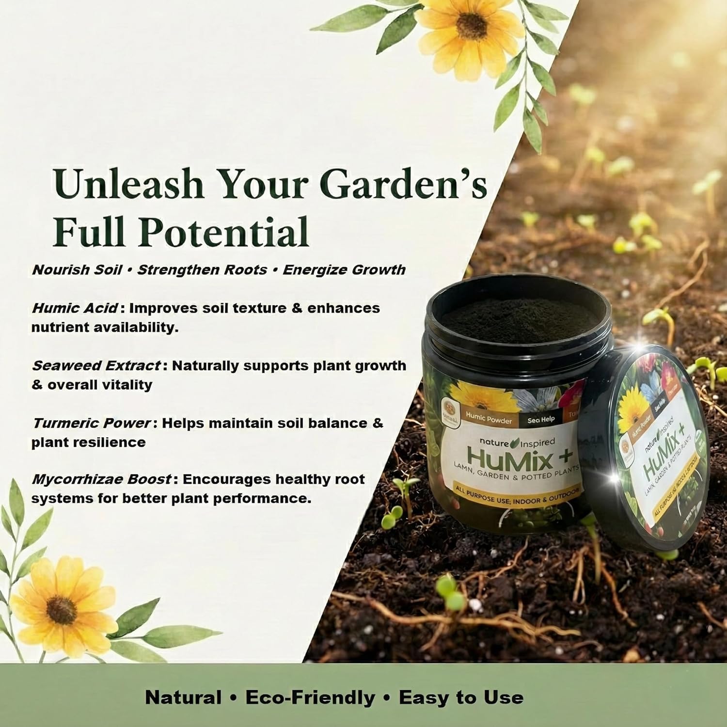 Mustard Oil Cake Powder Fertilizer & HuMix+ Humic Powder with Seaweed Extract, Organic Soil Conditioner, Root Booster & Plant Food for Indoor Plants, Lawn, Flowers, Vegetables & Garden