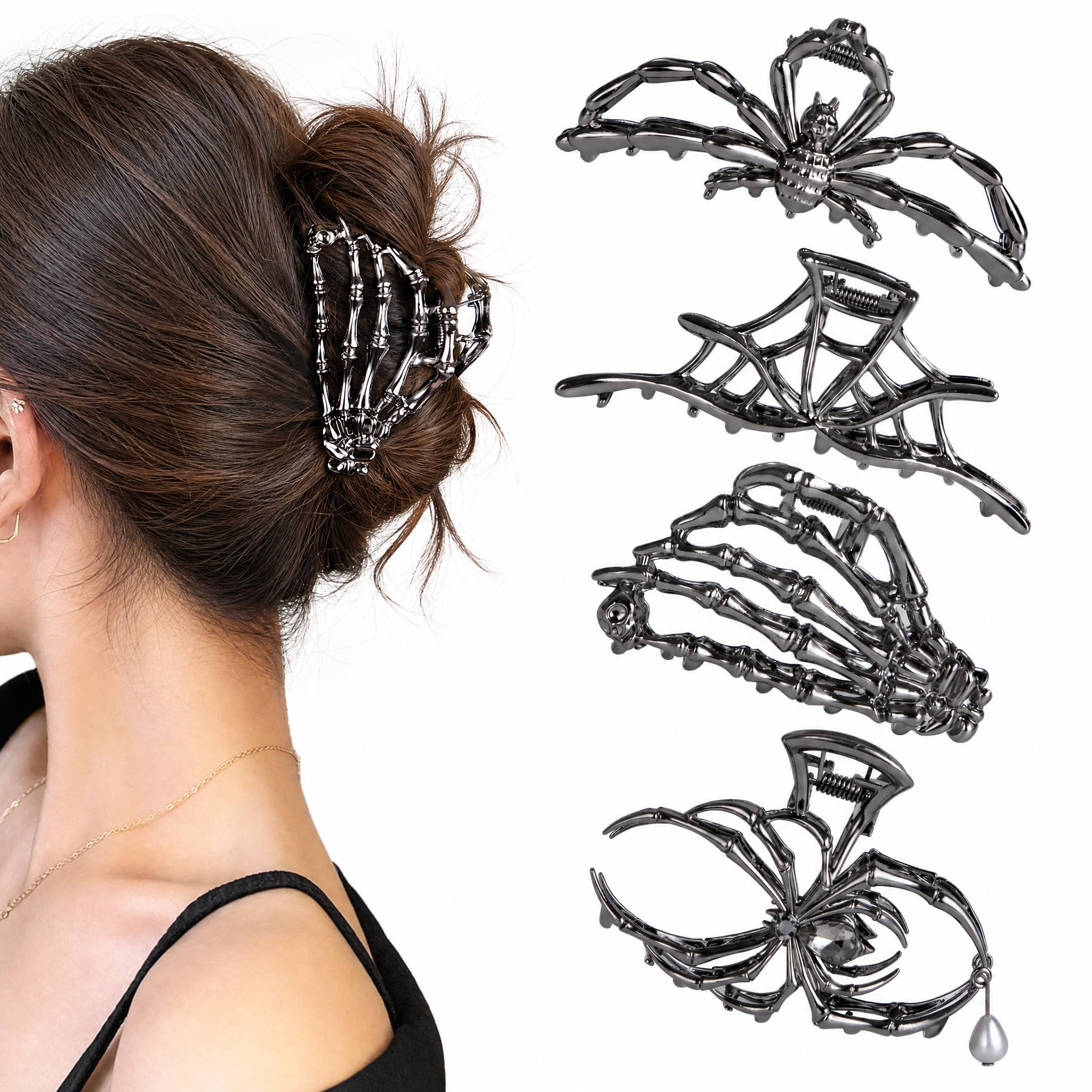 4PCS Spider Hair Claw Clips for Women, Halloween Hair Clips for Thick Thin Hair, Goth Hair Accessories, Halloween Gifts