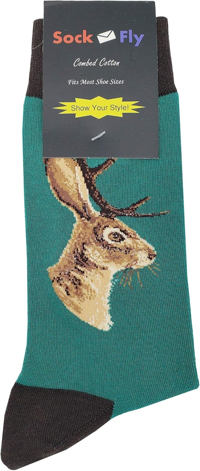 Jackalope Dress Socks Funny Novelty Crazy Fun Design Men Size 8-12 Cotton Casual Crew Colorful Funky Fancy Socks Gift for Men - Image 4