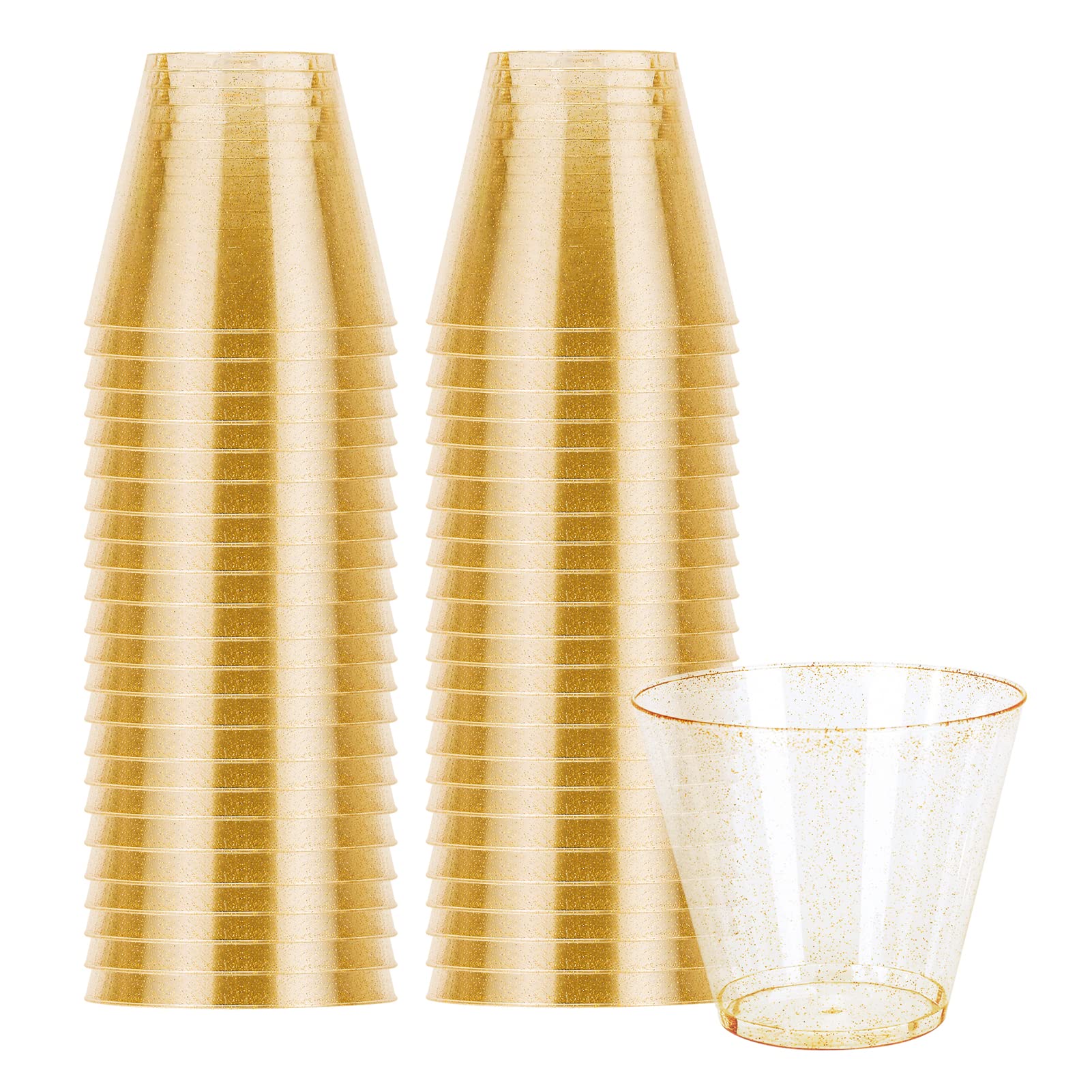 Beauenty 30pcs 9OZ Gold Plastic Cups,Disposable Gold Glitter Plastic Cups,Clear Plastic Tumblers,Wedding Thanksgiving, Christmas Party Cups (Gold-style2)