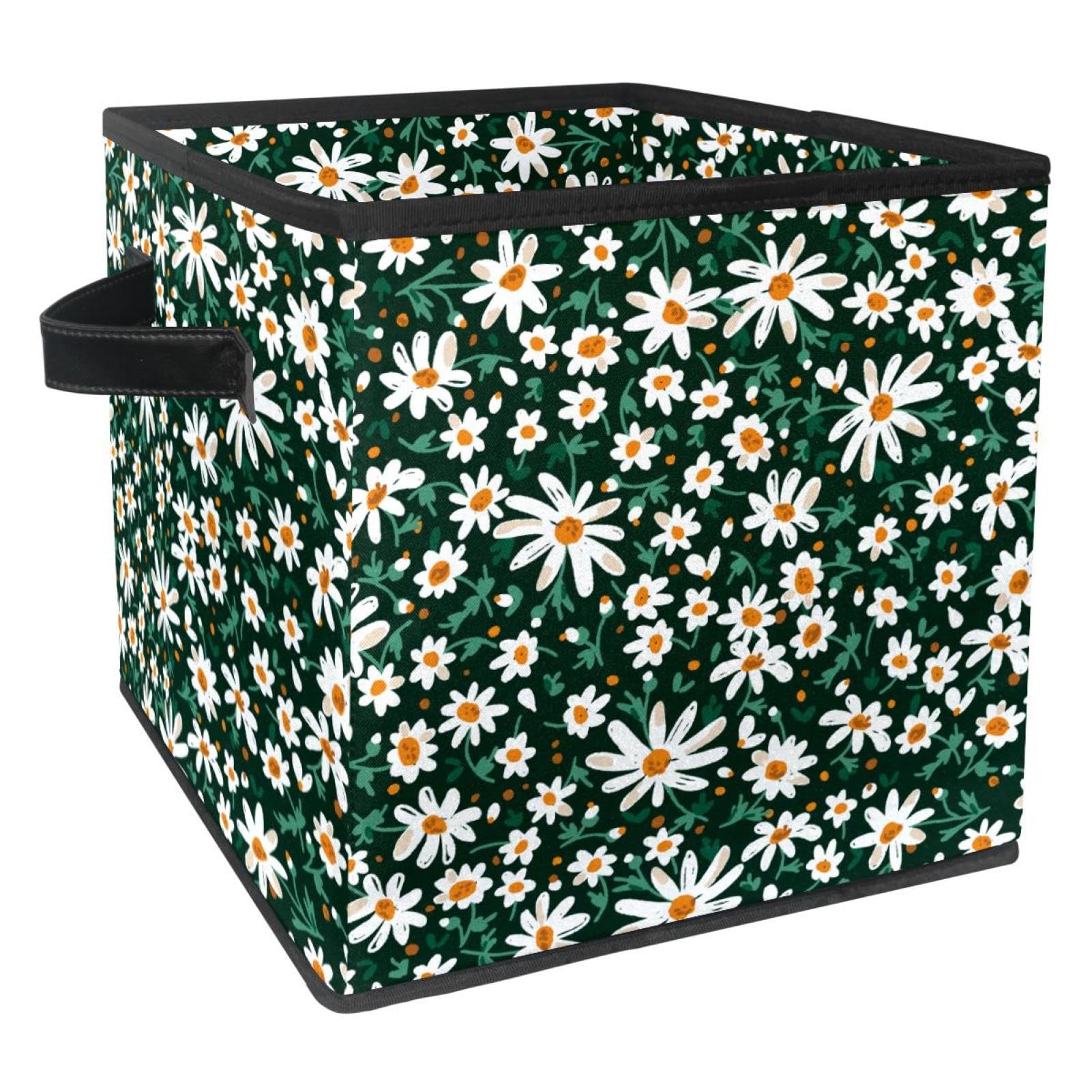 Boîte de rangement pliable cube avec poignées motif marguerite