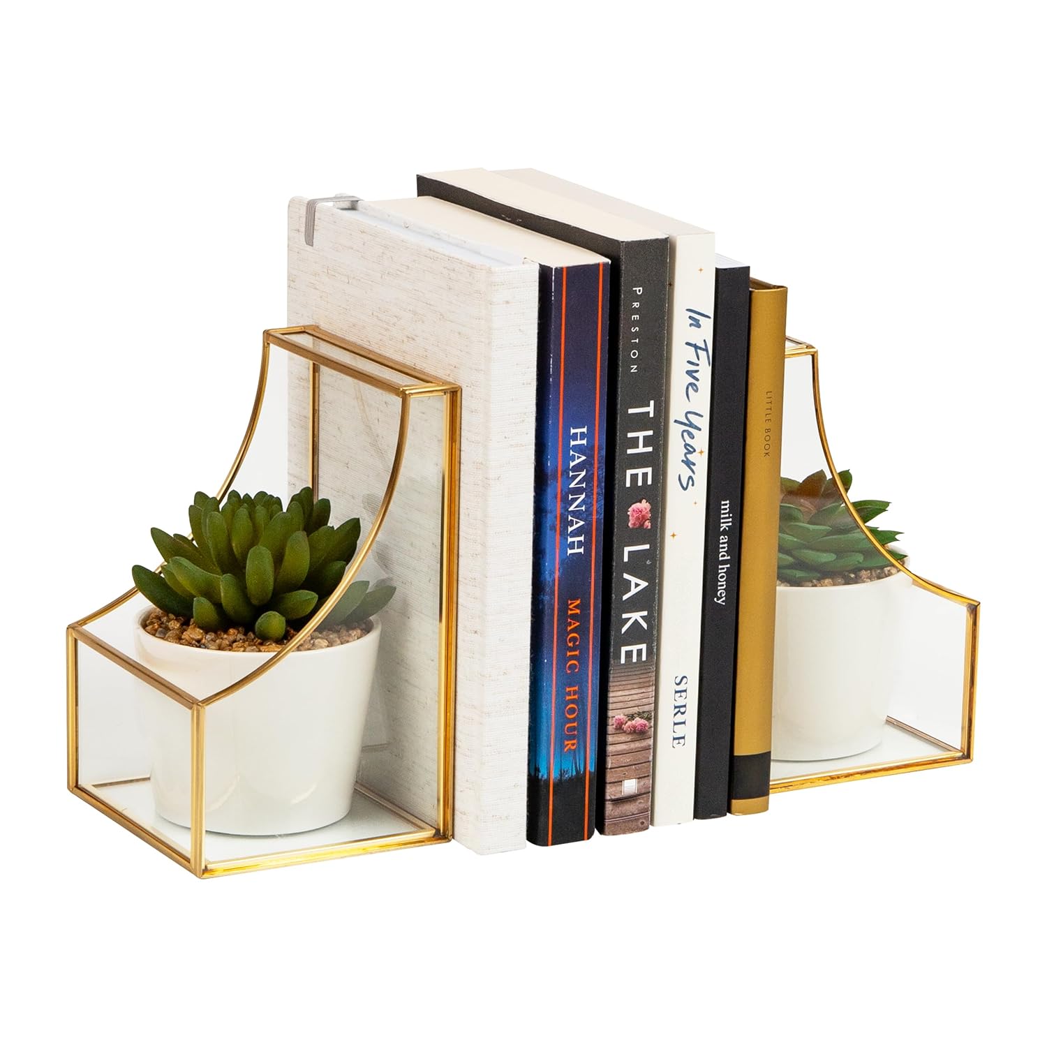 Mind Reader Decorative Bookends, Contemporary, Books, Magazines, Office Decor, Office, Metal, Set of 2, Gold