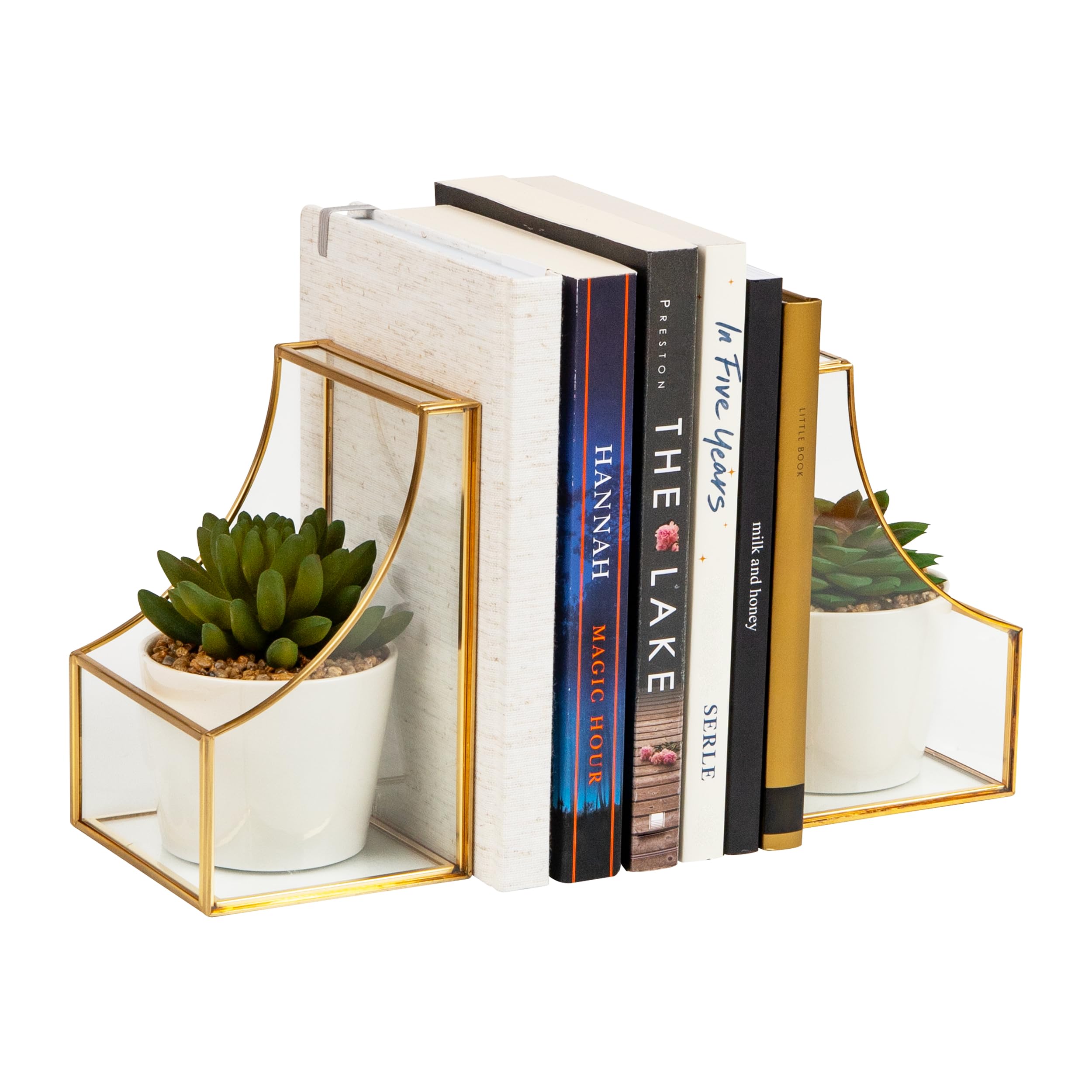 Mind Reader Fermalibri decorativi, contemporanei, libri, riviste, decorazione per ufficio, ufficio, metallo, set di 2, oro