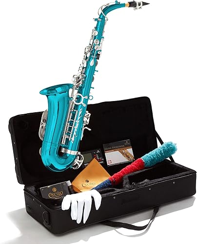 Miniatura 8 de Saxofón alto Mendini por Cecilio Eb con sintonizador, boquilla y funda, 10lengúetas y libro de bolsillo., Azul (Sky Blue)
