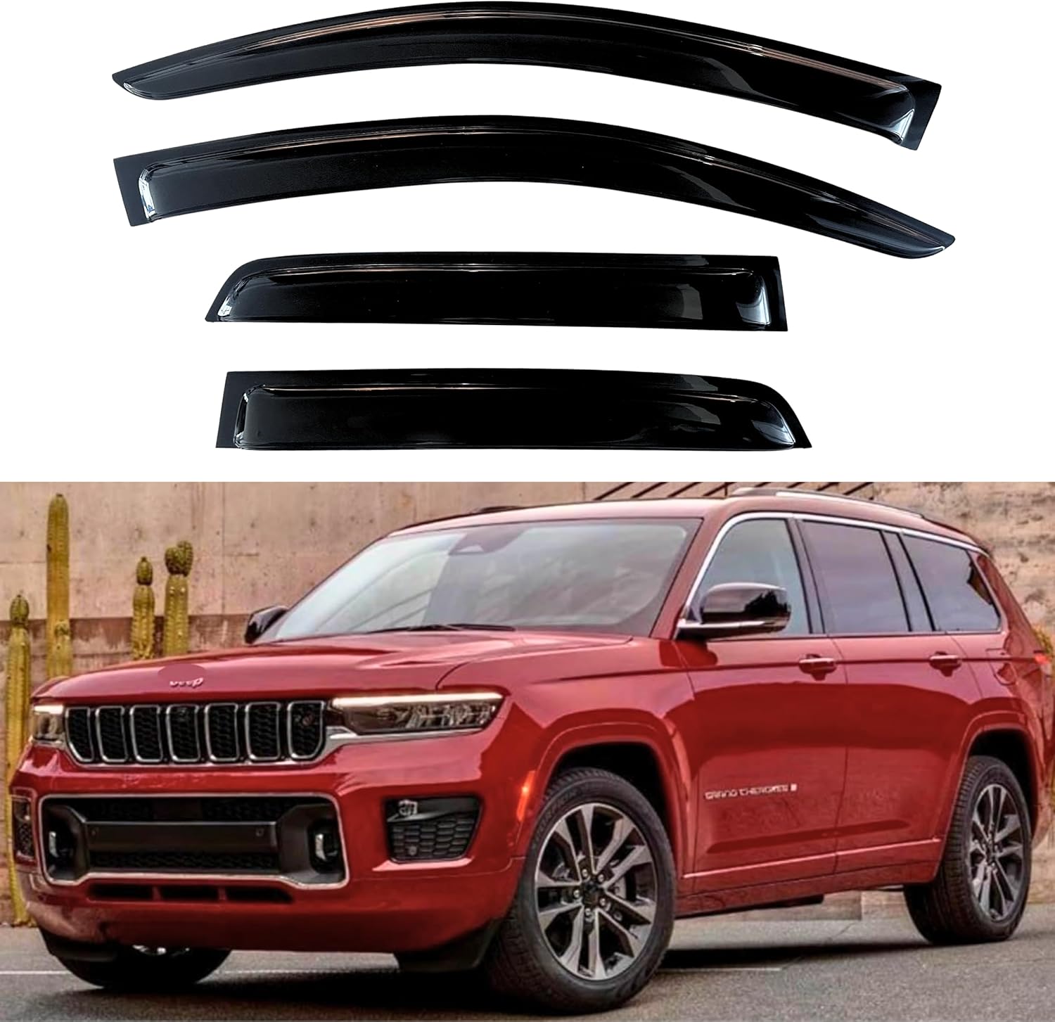 KPY Window Visor Compatible with Jeep Grand Cherokee L 2021-2024, Rain Guard Window Vent Deflectors Tape-On Style, 2021 2022 2023 2024 (Only for L Model) 21-24 Grand Cherokee L