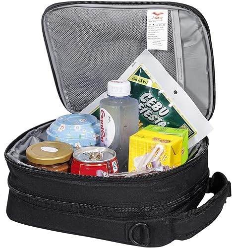 Miniatura 8 de MIER Lonchera aislada con 2 compartimentos y paquete de almuerzo expandible para hombres y mujeres, color negro