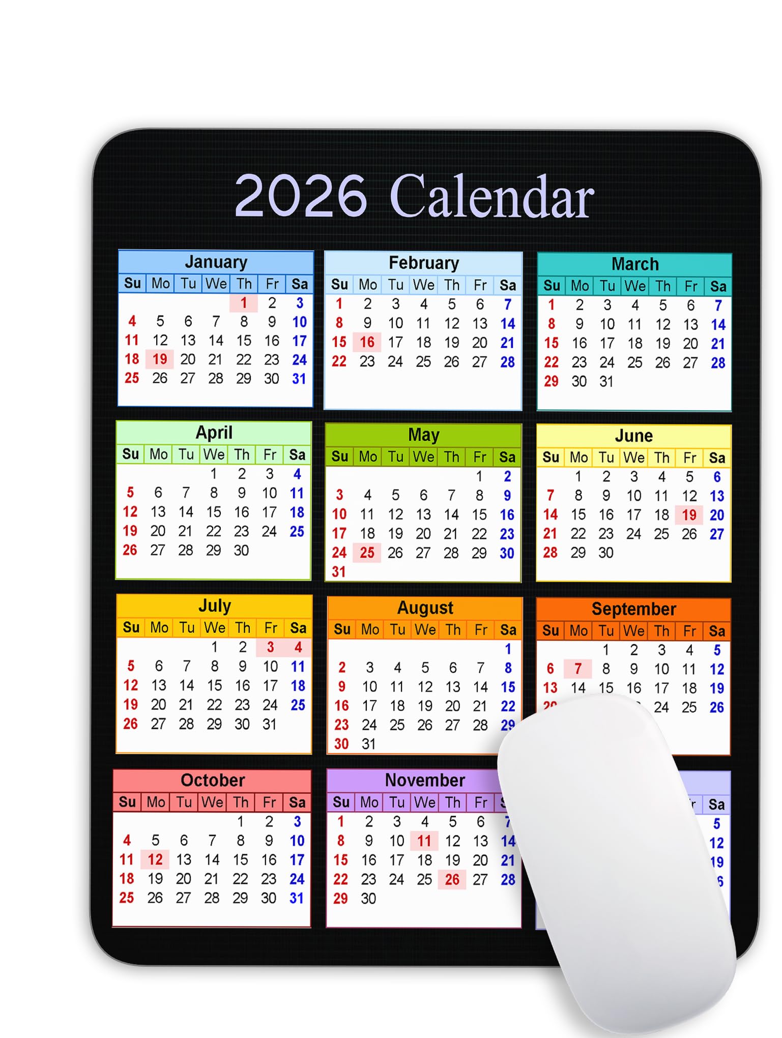 2026 Desk Calendar Mat 2026 Calendar Mouse Pad, Mouse Pad With Stitched ...