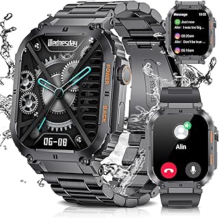 LIGE 2023 Military Smart Watch for Men Answer/Make Call, 1.96" HD DIY Fitness Watch with 100+ Sports Modes, 400 mAh Smartwatch with Sleep/Heart Rate Monitor, IP67 Step Counter for Android iOS Black