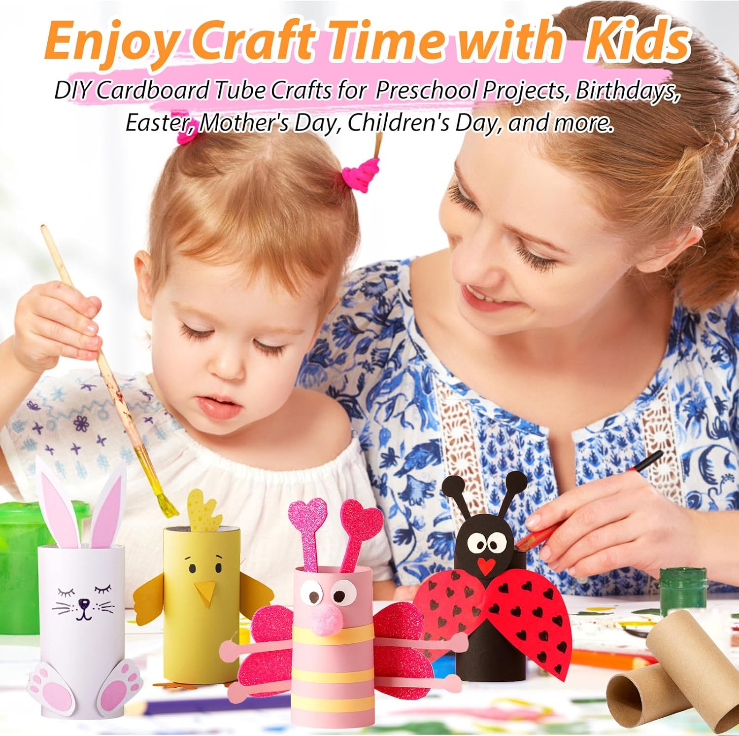 MAPVOLUT 60 PCS Craft Toilet Paper Rolls 3.94"x1.57", Thick Cardboard Tubes for Crafts, Brown Craft Paper Towel Rolls for Christmas Valentine's Day Green Festival Easter Handicraft Projects