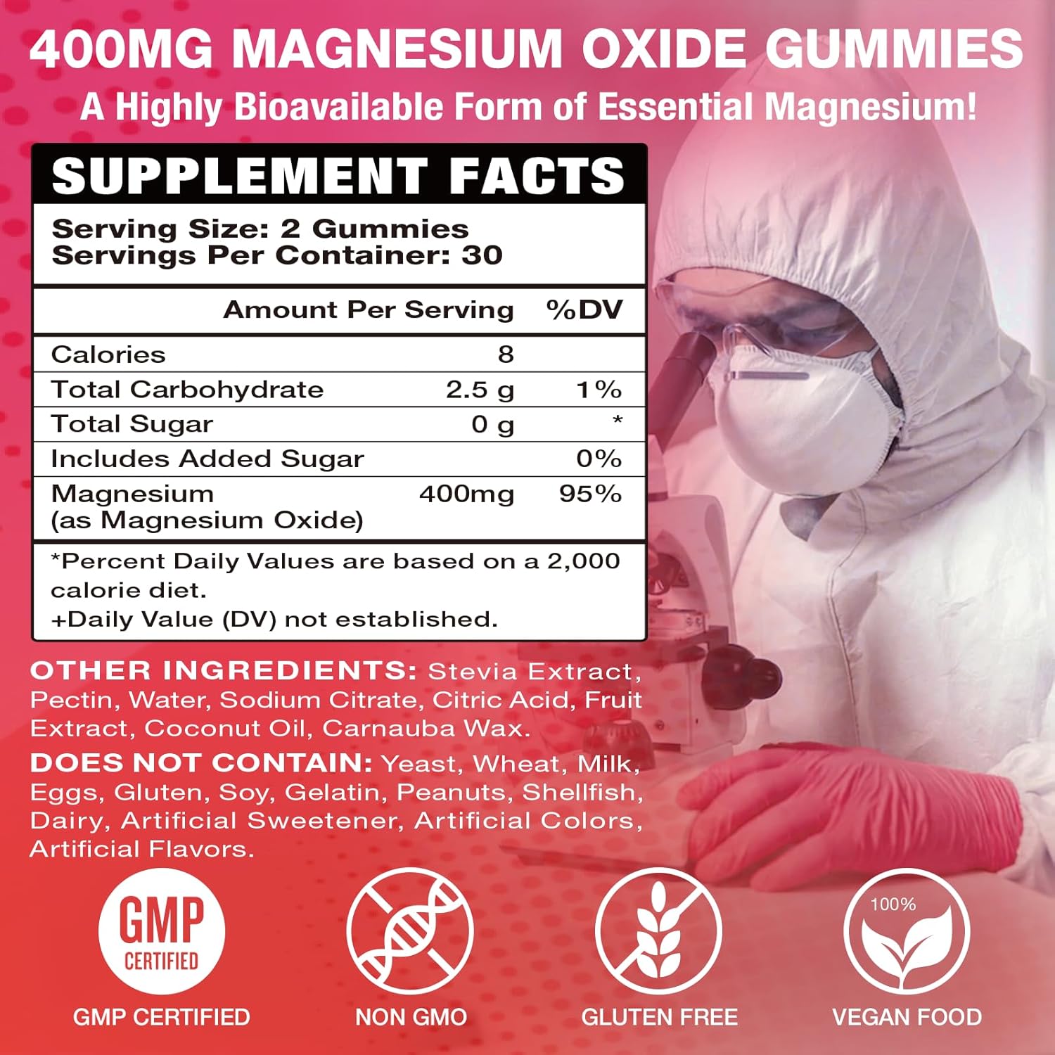 Magnesium Oxide Gummies 400mg for Adults & Kids – High Absorption Stress Relief, Muscle Relaxation – Vegan, Non-GMO, Raspberry Flavor – 120 Count