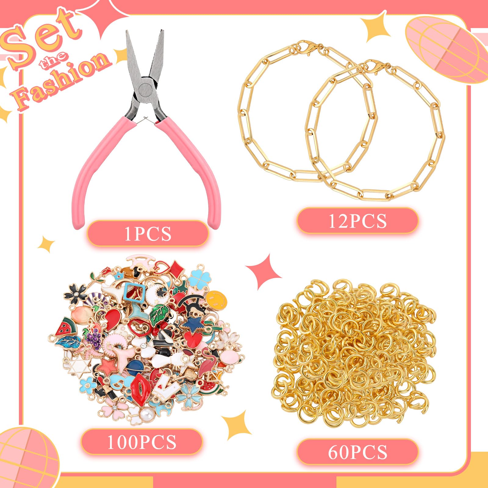 Tondiamo 173 Pieces Bracelet Making Kit for Women Bangle Charm Bracelet Chain Jewelry Making Kit 100 Assorted Charms Pendants 60 Jump Rings Pliers Tools for Crafts Beginner Supplies Gift - Image 2