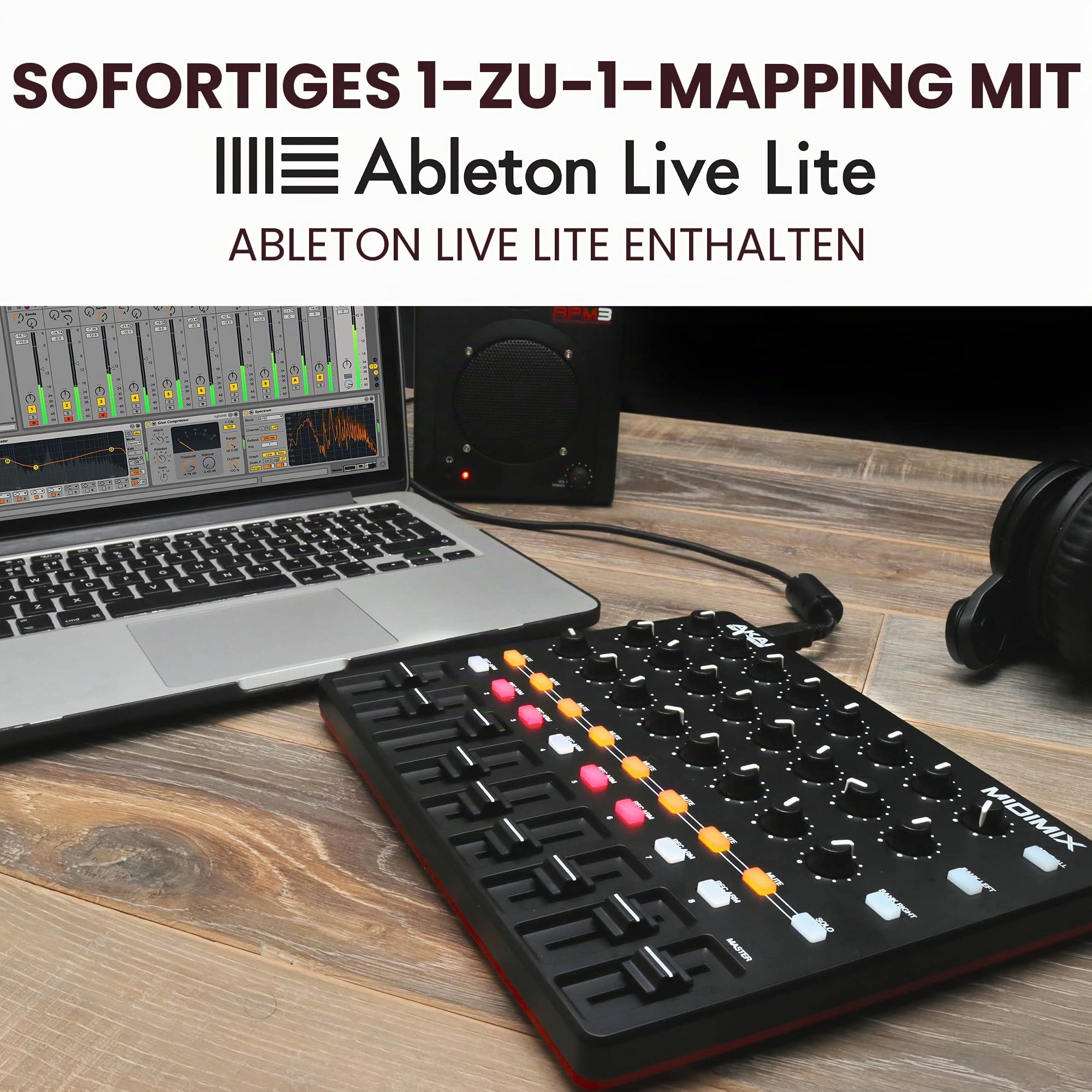 Akai Professional APC Mini MK2 - USB MIDI Pad Controller für Clip Launching mit Ableton Live Lite, 64 RGB Pads & Professional Midimix - Voll zuweisbarer, portabler MIDI Mixer & DAW Controller