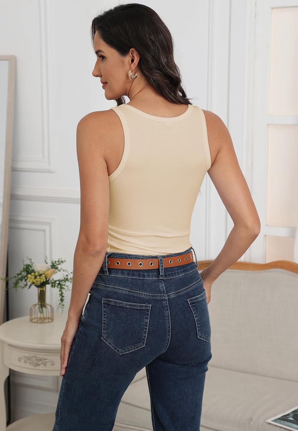 Women's Sleeveless Scoop Neck Fitted Tank Top Ribbed Knit Casual Basic Cami Shirts image 5