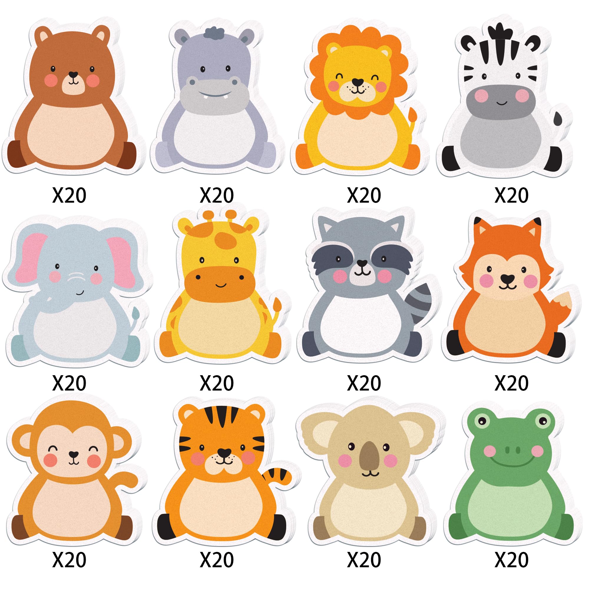 Haftnotizen mit Dschungeltieren, 240 Seiten, niedliches Cartoon-Tier, selbstklebender Notizblock, Dschungeltiere, Haftnotizen, Cartoon-Notizblock, Notizblöcke für Zuhause, Schule, Büro, 12 Designs