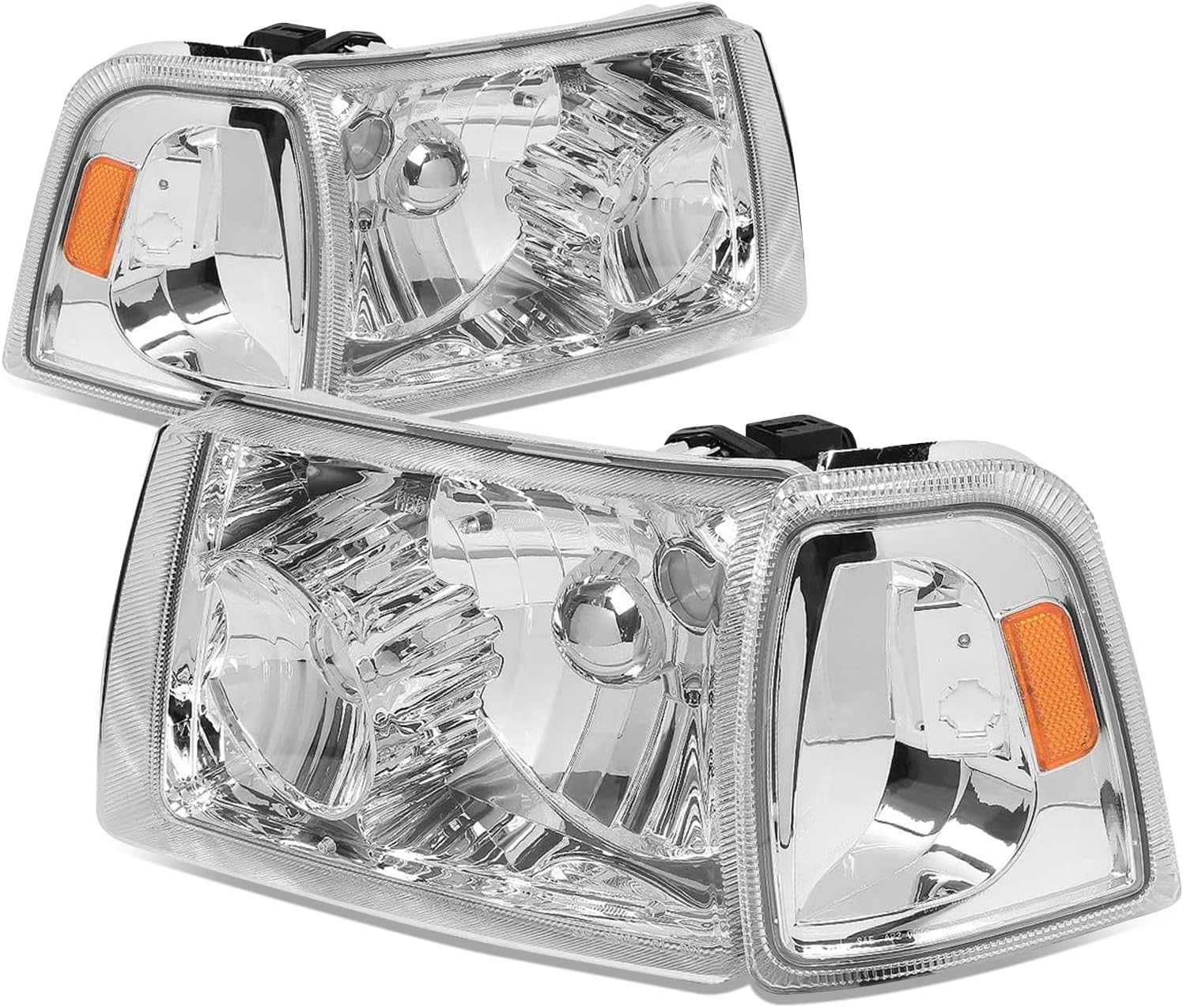 Auto Dynasty Headlights Assembly Compatible with 2001-2011 Ford Ranger, 4-Pieces Driver and Passenger Side Halogen Headlamps Replacement with Corner Lamps, Chrome Housing Amber Corner