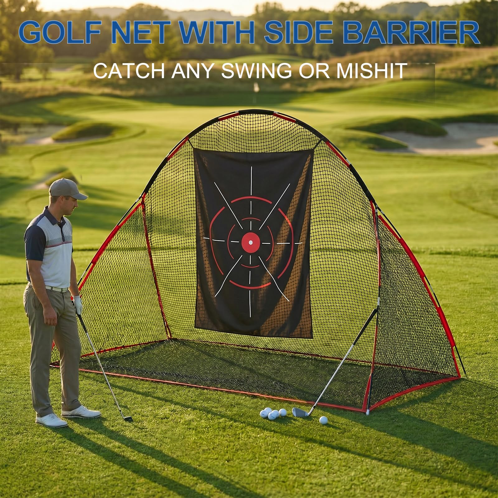 Golf-Netz, 3 x 2,1 m, faltbares Golf-Übungsnetz mit seitlicher Barriere und Tragetasche für Zuhause, Hinterhof, Garage, Übungstraining, Fahren, Chipping Swing