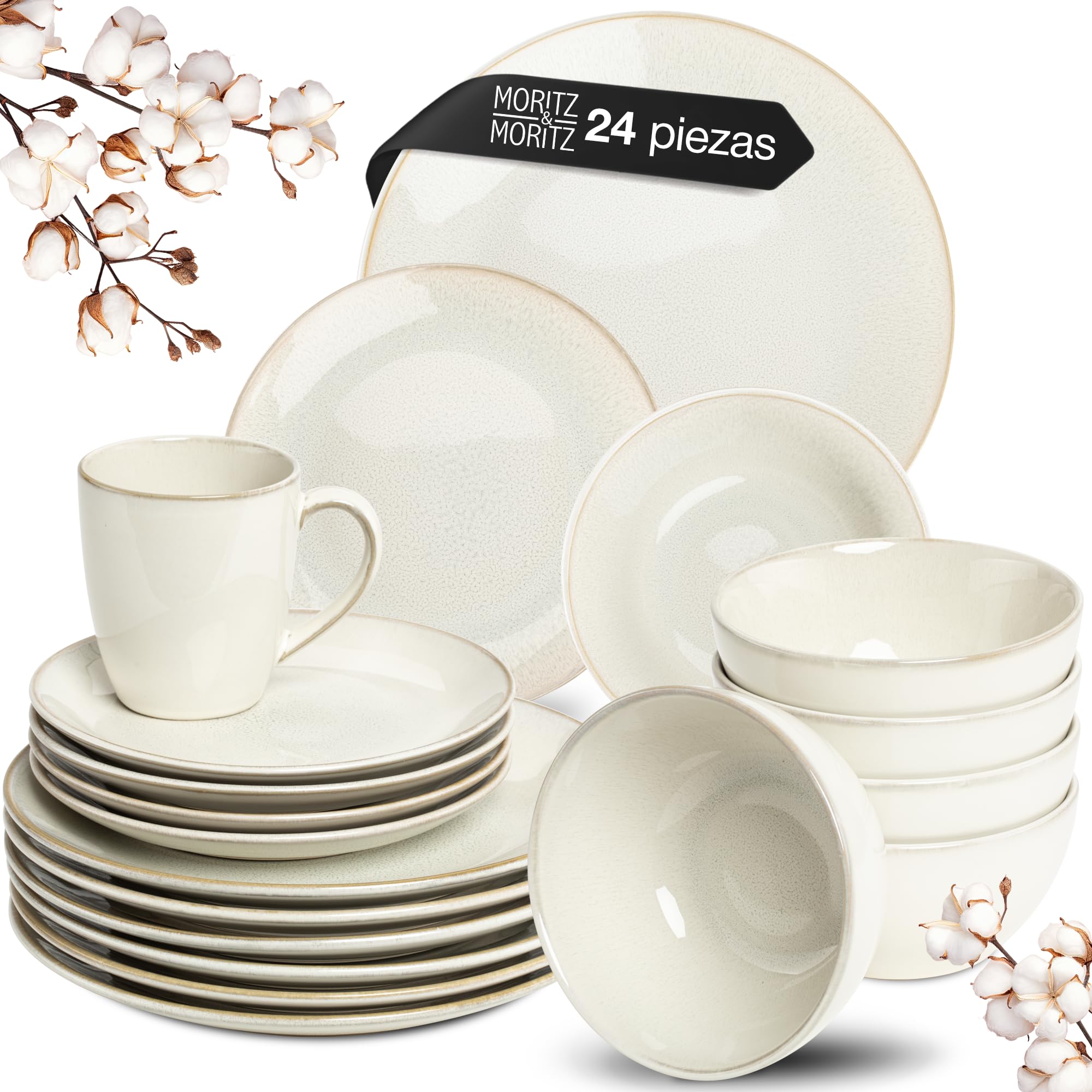 Moritz & Moritz SENSE - Vajilla de 24 piezas para 6 personas, color beige