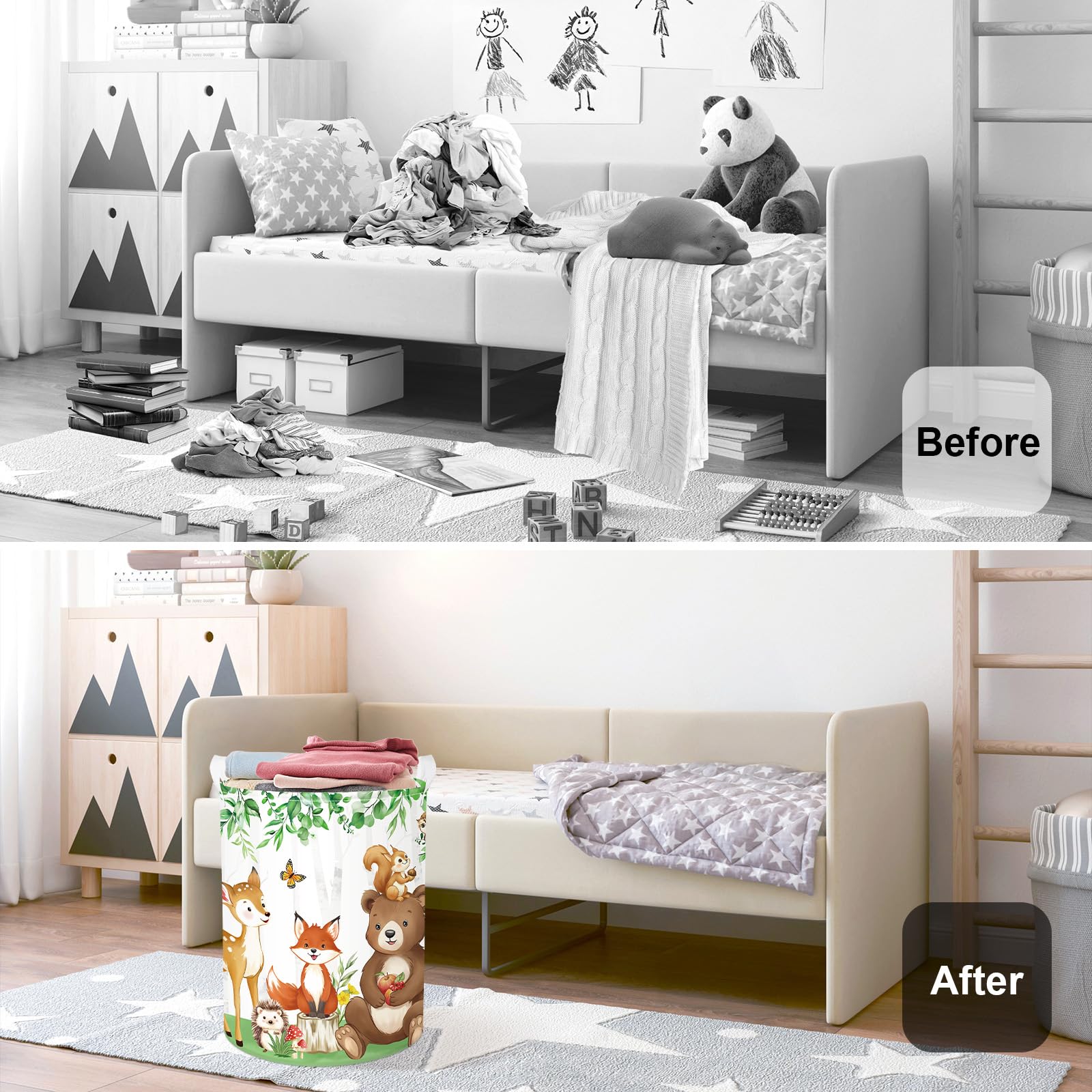HUUMONSS Cute Jungle Animals Storage Basket for Parents Organizing Kids Toys Clothes Large Tree Boys Girls Gift Toy Box Bin Laundry Hamper for Bathroom Shower,Bear,63L - Image 2