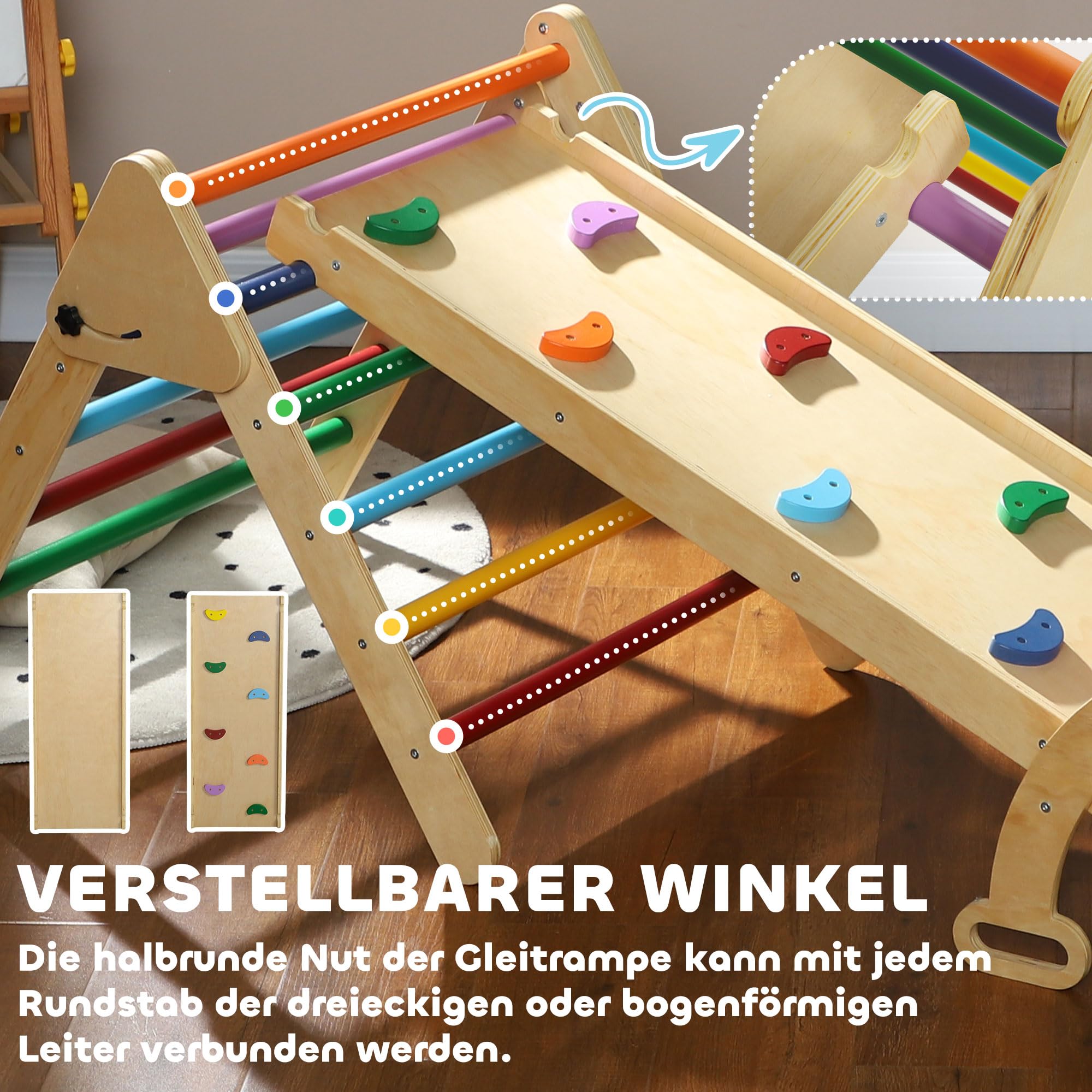 AIYAPLAY 5-in-1 Montessori Klettergerüst Rutsche 1,5-4 Jahre Mehrfarbig
