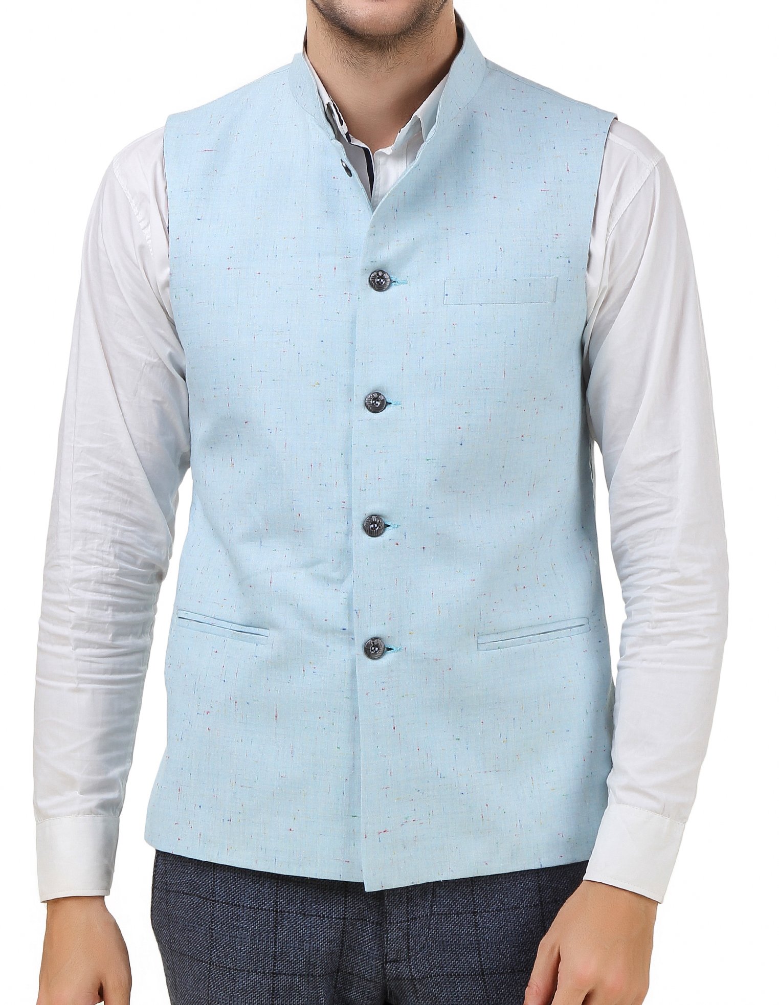 Self Linen Slevesless Men's Waistcoat Nehru Jacket Style 2 Colours for Party Weeding Or Formal Wear-image-19