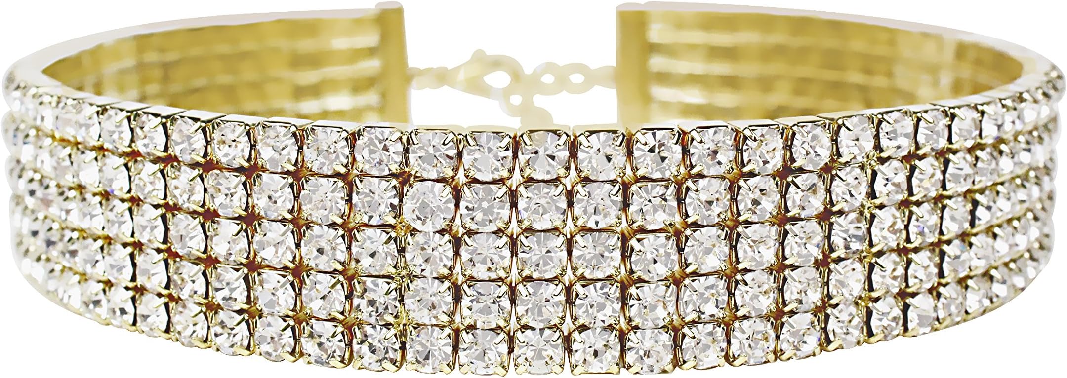 LuxeLife Gold Rhinestone Choker 3 5 8 Row Women’s Crystal Necklace Diamond Collar with 5" Extender