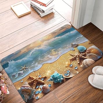 Beach Bathroom Rugs Starfish Sea Shell Absorbent Bath Mats Non-Slip Floor Rug 16x24in Coastal Bath Mats Decor Carpets for Kitchen Bedroom