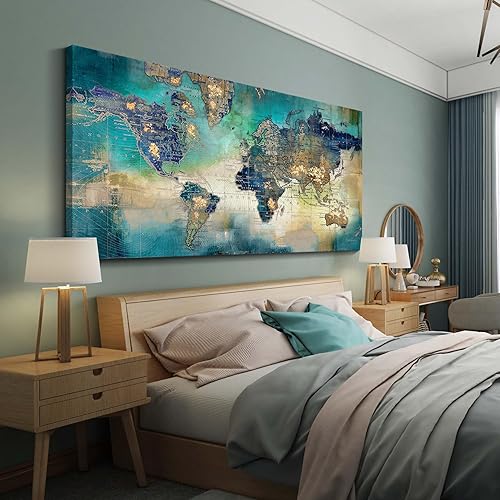Miniatura 3 de Pogusmavi Arte de pared para sala de estar, galería, marco de pared, arte de pared, 30 x 60 pulgadas, mapa del mundo verde