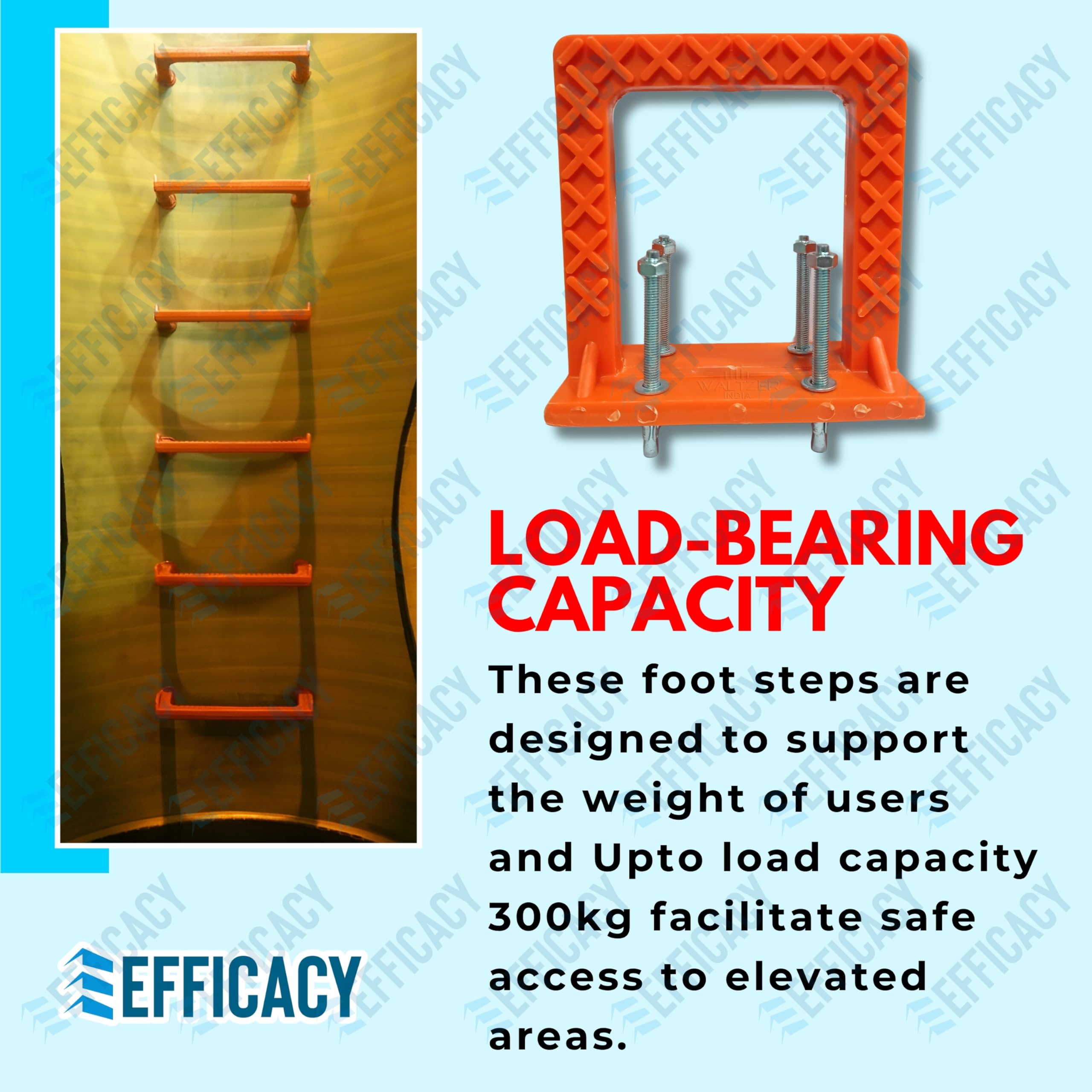 Efficacy PVC Rungs Water Tank Step Slump Step PVC Foot Step MS Rod 12 mm Length 165 mm Width 170 mm Thickness 25 mm for Construction Sites,Swimming Pools, Over Head, Underground Water Tank 3 Nos — Amazon image 4