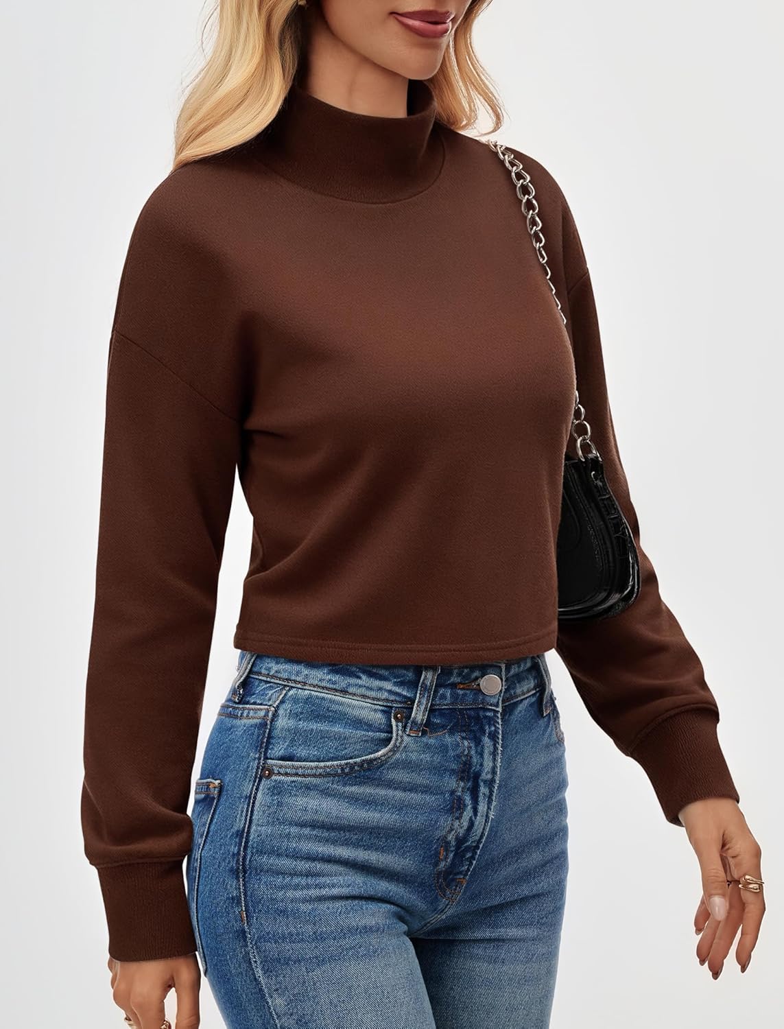 Womens Mock Neck Sweatshirts Fleece Lined Cropped Oversized Mockneck Pullover Sweatshirt Trendy Casual 2025 Fall - Image 4
