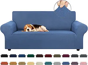 KEKUOU Stretch Loveseat Sofa Cover Slipcover,Couch Covers for 2 Cushion Couch Sofa (55"-78") Furniture Protector Sofa with Elastic Bottom for Kids,Dog. Jacquard Small Checked (Medium,Riverside)
