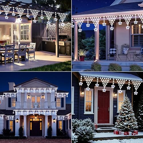 Miniatura 4 de Luces de Navidad para exteriores, luces de decoración de Navidad, 204 luces LED de carámbano de 13.8 pies con 8 modos, 12 gotas de luces colgantes