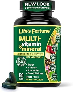 Life's Fortune Whole Food Multivitamin & Mineral Supplement for Men & Women – Energy Support Vitamins for Immune, Brain & Metabolism Support – Iron Free, 180 Vegetarian Tablets