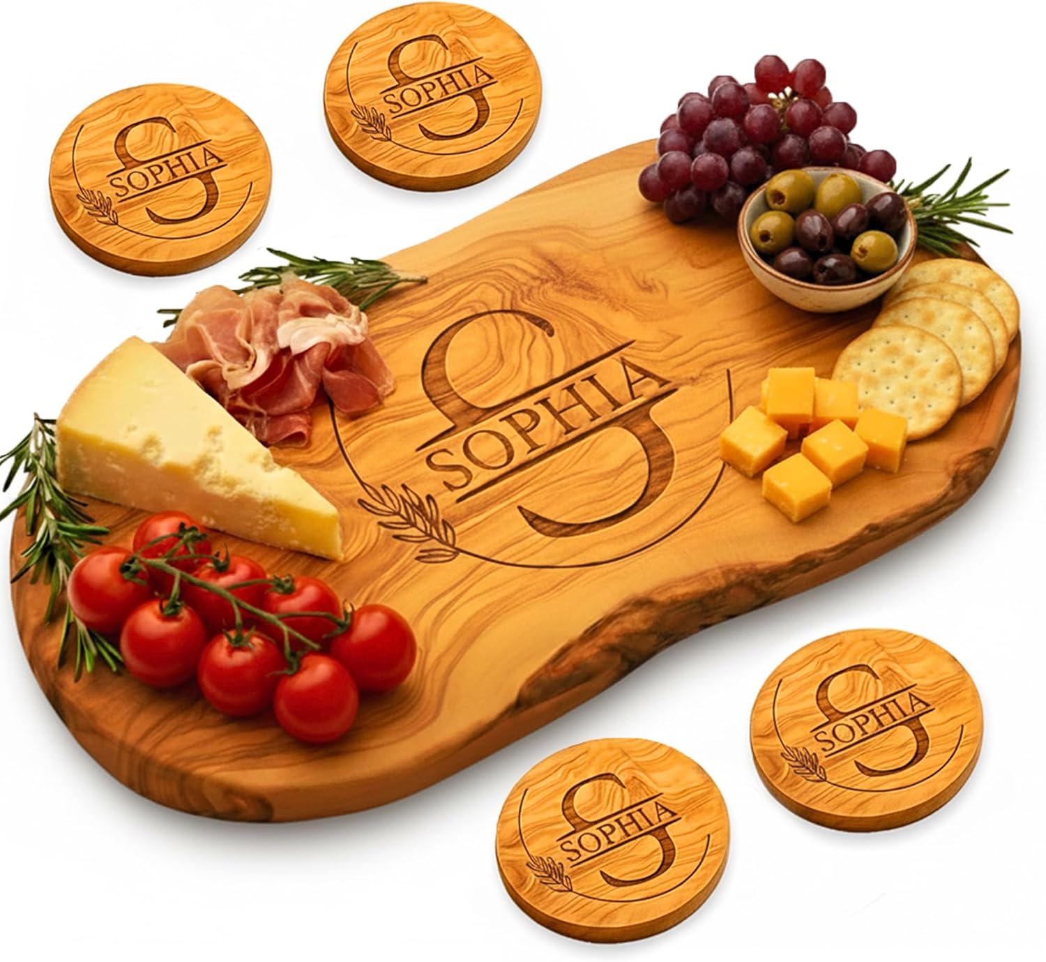 Personalized Olive Wood Cutting Board - Custom Engraved Charcuterie Board for Housewarming, Wedding, Anniversary Gifts