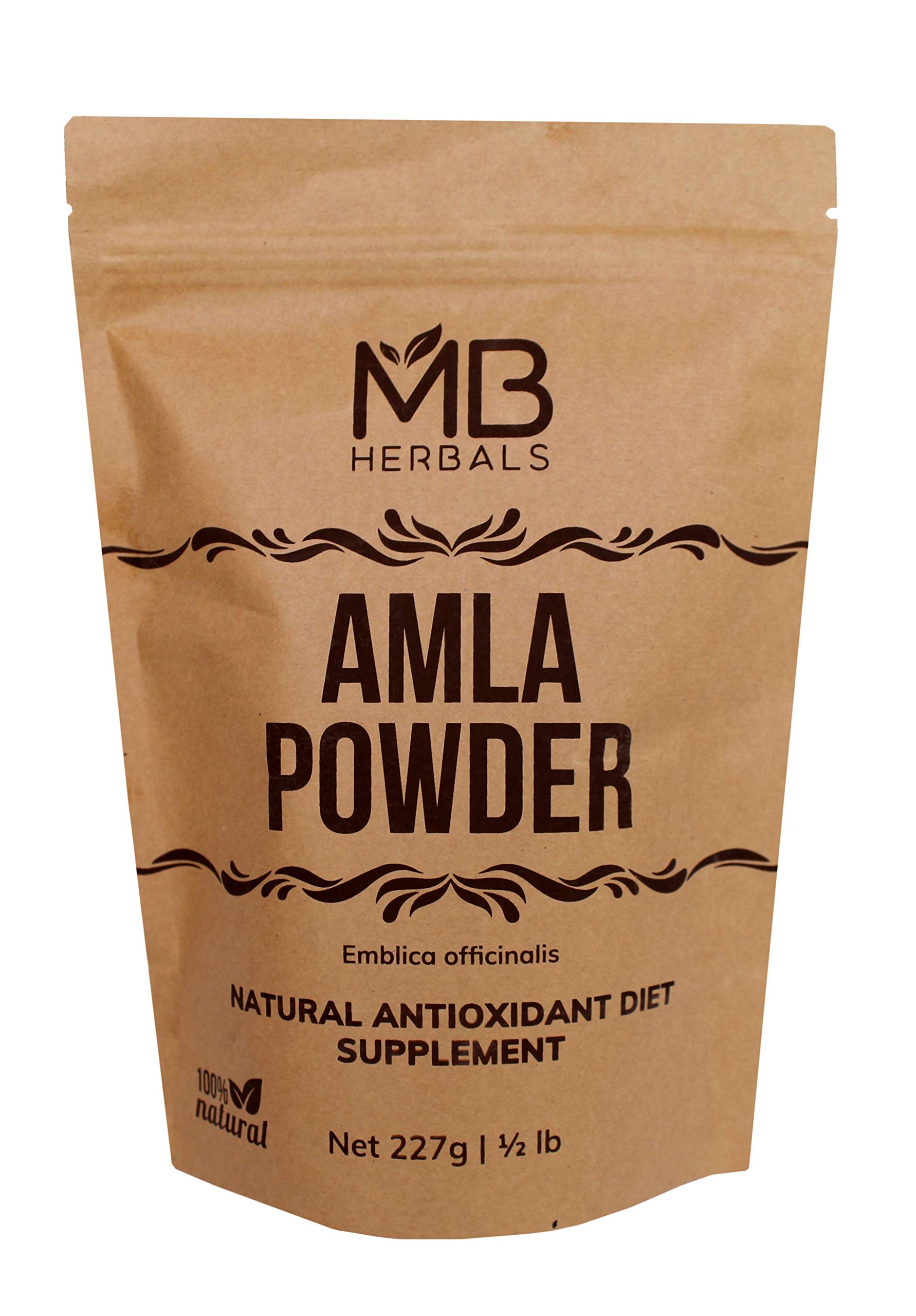 MB Herbals Pure Amla Powder 227g / 1/2 lb / 8 oz / 0.5 LB | 100% Pure Organically Grown Emblica officinalis Fruit Pulp Powder | Non GMO | Gluten Free | Amalaki | Indian Gooseberry