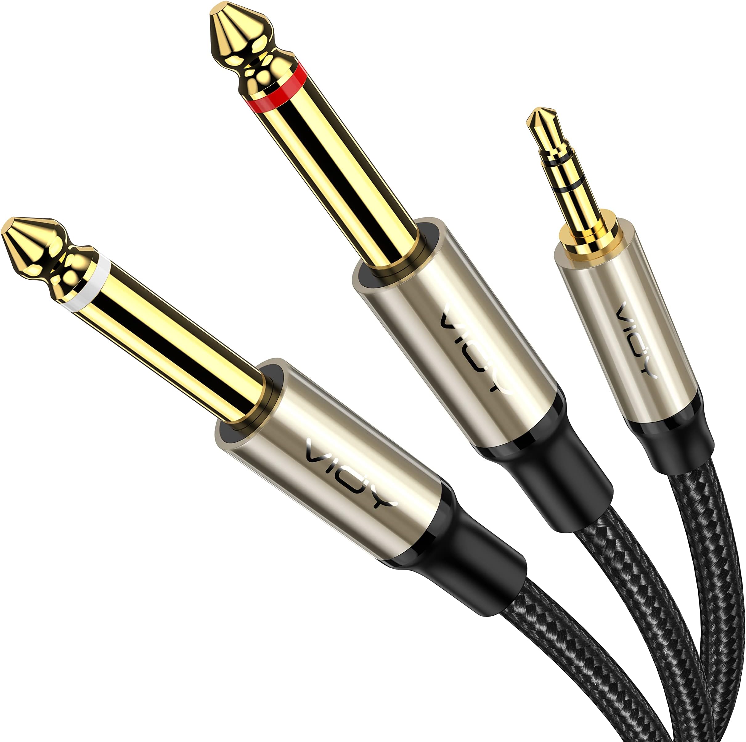 3.5mm to 6.35mm Audio Cable[3 M], 1/8’’ Stereo TRS to Dual 1/4’’ Mono TS Jack Y Splitter Adapter Braided Gold-Plated Digital Interface Instrument Cable for Mixer, Guitar, Amplifier, Audio Recorder