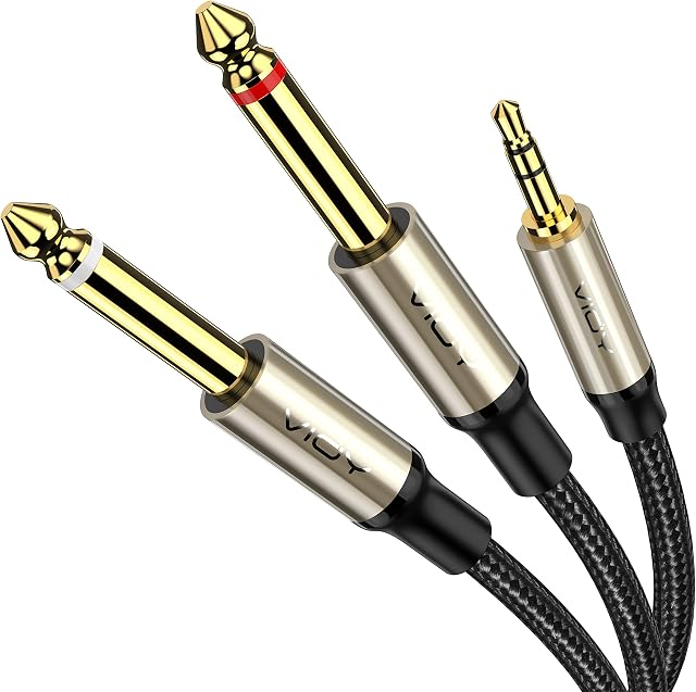 3.5mm to 6.35mm Audio Cable[3 M], 1/8 Stereo TRS to Dual 1/4 Mono TS Jack Y Splitter Adapter Braided Gold-Plated Digital Interface Instrument Cable for Mixer, Guitar, Amplifier, Audio Recorder