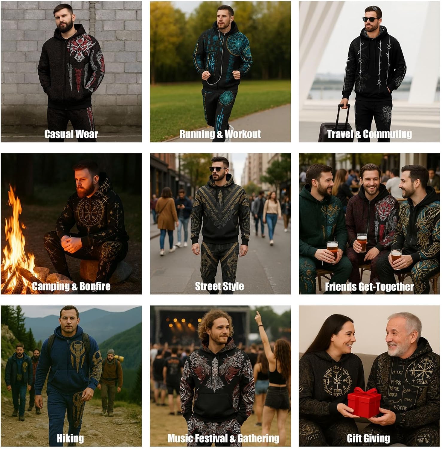 Viking Hoodie and Sweatpants Set, Norse Mythology Tracksuit with Pullover Hoodie and Joggers, Streetwear Outfit