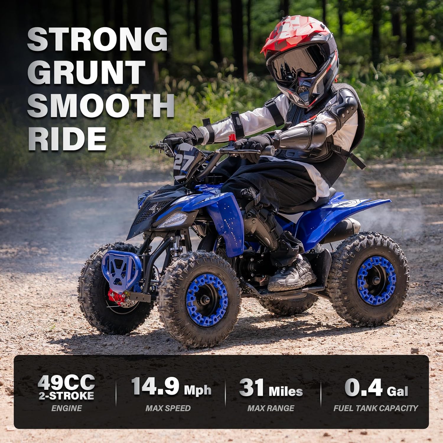 Kids ATV 50cc Gas 4 Wheeler Gas Powered Four Wheeler with Speed Control Brakes Gear 31 Mile Range 15 MPH, Blue