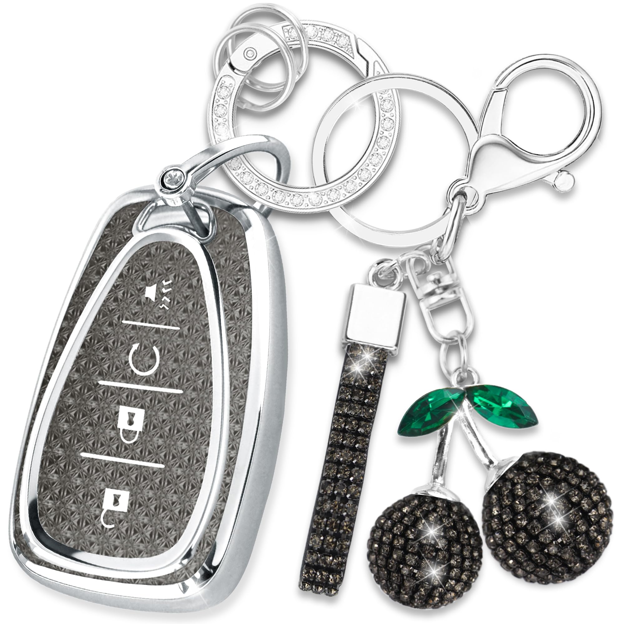 View 1 of [MISSING PARTS] Yekoubo Cherry Charm Key Fob Cover for Chevy Equinox Volt 4-Button Black