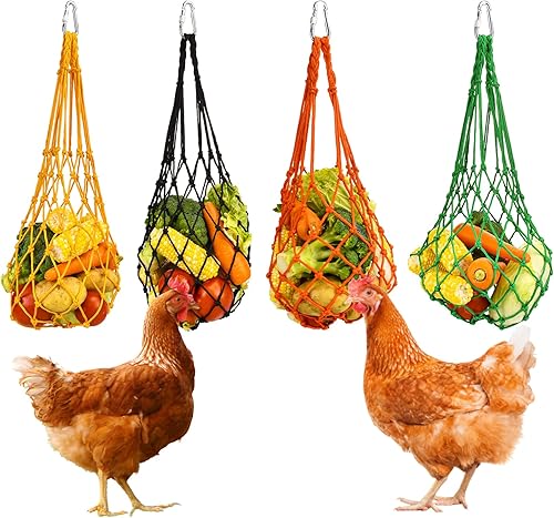 4 piezas de pollo, bolsa de cuerda de verduras de aves de corral, soporte de frutas y pollo, alimentador de repollo, herramienta de alimentación con
