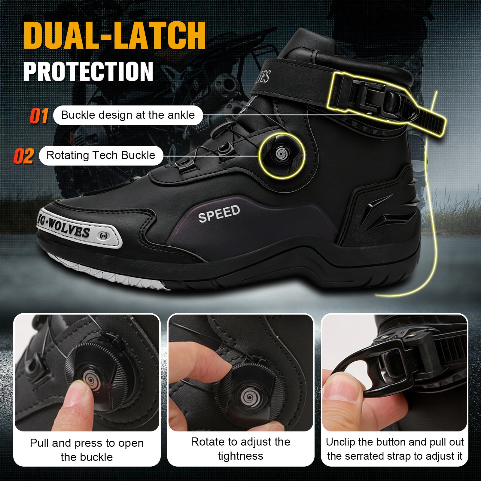 Scarpe da Moto, Scarpe da Moto Uomo Normativa CE, Stivali Motocross | con Sistema di Chiusura ATOP, Protezione Caviglia, Scarpe da Equitazione Stradale Rinforzate