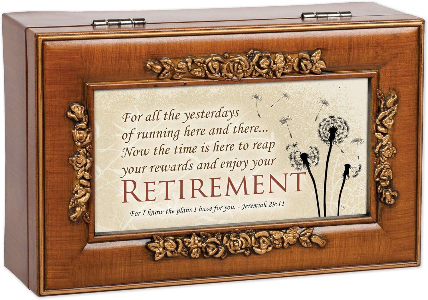 Cottage Garden Reap Reward Enjoy Retirement Woodgrain Embossed Jewelry Music Box Plays How Great Thou Art