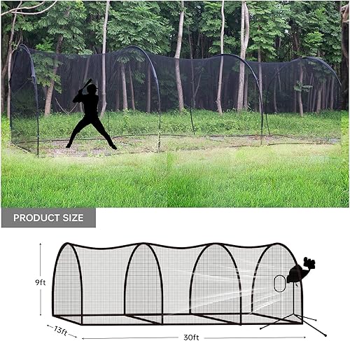 Miniatura 3 de Red y marco de jaula de bateo de béisbol y softbol de 30 pies, red de bateo grande con marco de acero para el hogar, jaula de bateo en el patio