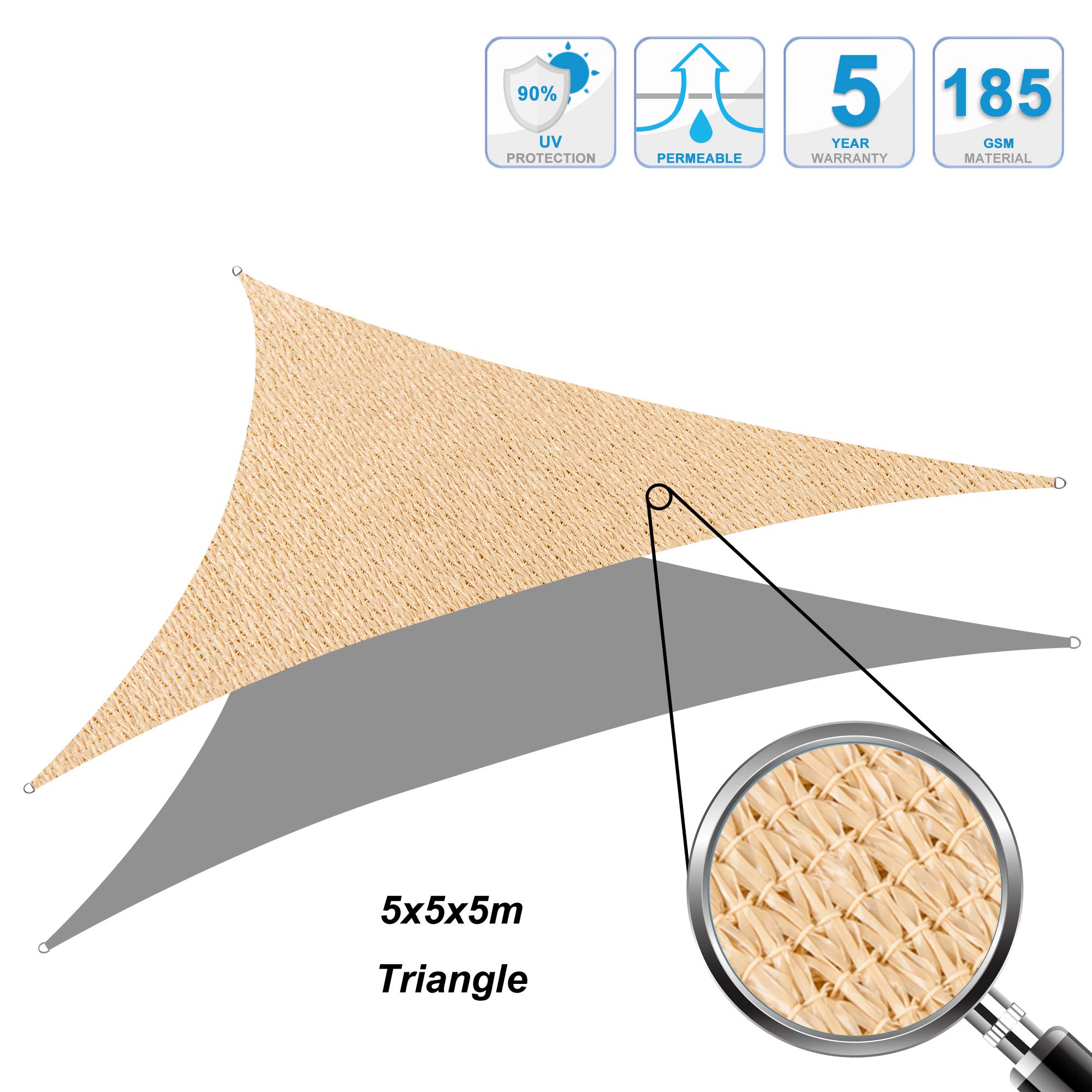 Cool Area Toldo Vela de Sombra Triangular 5 x 5 x 5 Metros ...
